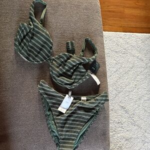 NWT Dark Green Striped Abercrombie & Fitch Modern Bikini Top and Bottoms